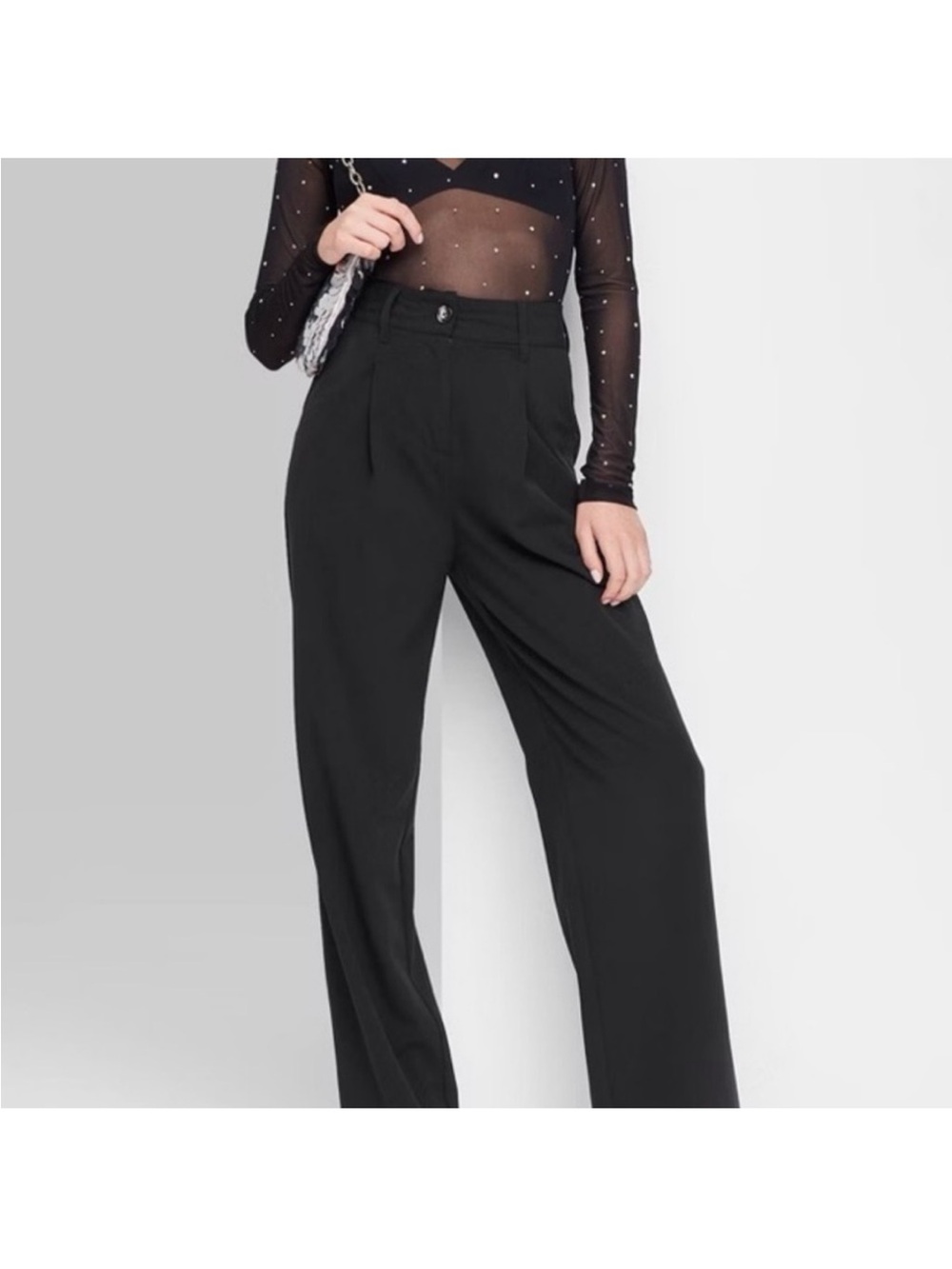 wild fable Black High-Rise Wide-Leg Trousers